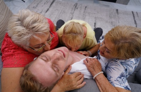 Horny grandmas get fucked and jizzed on by their young toy boy