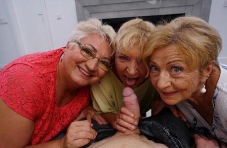 Horny grandmas get fucked and jizzed on by their young toy boy